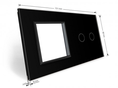 Сенсорная панель комбинированная для выключателя 2 сенсора 1 розетка (2-0) Livolo черный стекло (C7-C2/SR-12)